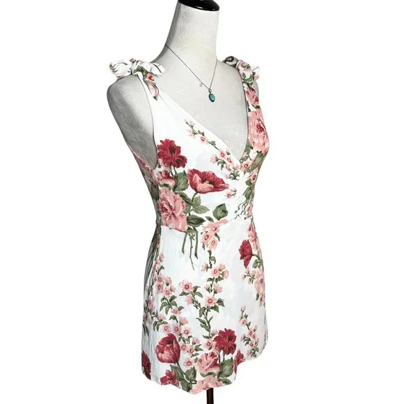 Reformation Floral Cottage Spring Mini Dress 8 | Tie Strap Garden Party Romantic - Picture 2 of 8